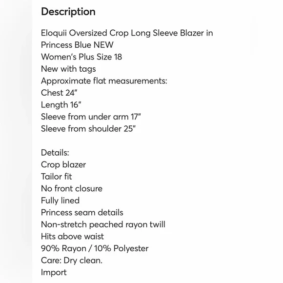 Eloquii Princess Blue Crop Blazer - Picture 3 of 6